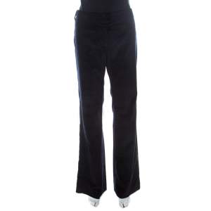Tory Burch Navy Blue & Black Velvet & Silk Detail Flared Hagette Pants L