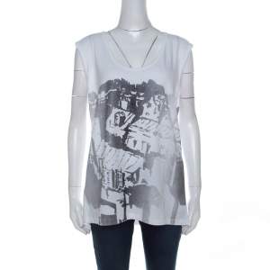 Tory Burch White Contrast Print Cotton French Sleeve T-Shirt XL