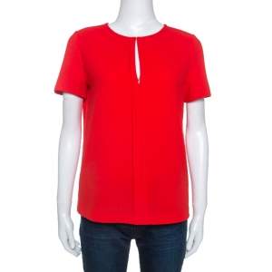 Tory Burch Red Textured Crepe Keyhole Detail Top S