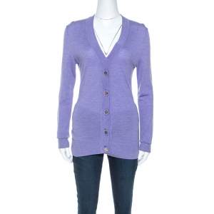 Pre Owned Tory Burch Lavender Purple Merino Wool Buttoned Cardigan S