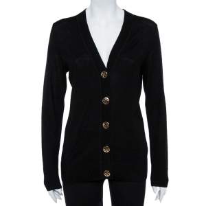 Tory Burch Black Merino Wool Simone Cardigan M