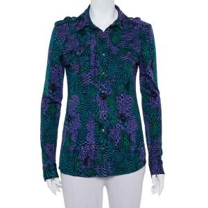 Pre Owned Tory Burch Multicolor Printed Silk Knit Button Front Shirt S