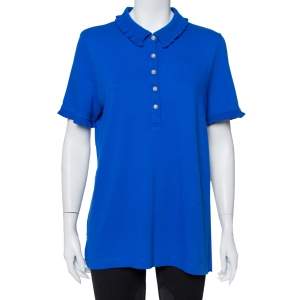 Pre Owned Tory Burch Royal Blue Cotton Pique Wave Rib Detail Polo T-Shirt XL