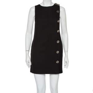 Pre Owned Tory Burch Black Wool Button Detail Sleeveless Shift Dress M