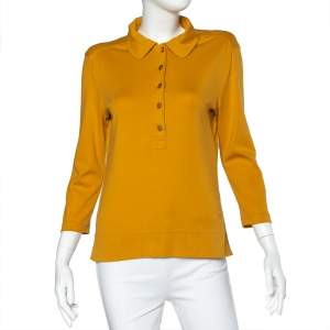 Pre Owned Tory Burch Mustard Yellow Cotton Knit Polo T-Shirt M