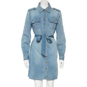 Pre Owned Tory Burch Blue Denim Belted Brigette Demi Shirt Dress M
