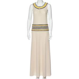 Pre Owned Tory Burch Cream Jersey Beaded Daria Sleeveless Dress S