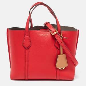 Tory Burch Red Leather Small Perry Triple-Compartment Tote