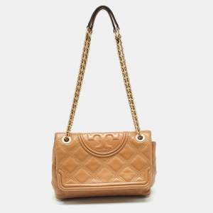 Tory Burch Brown Quilted Leather Fleming Shoulder Bag