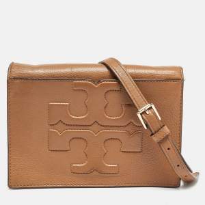 Tory Burch Brown Leather Bombe T Combe Crossbody Bag