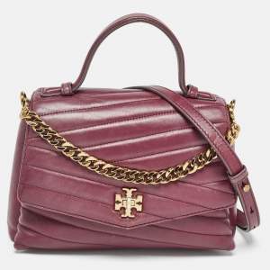 Tory Burch Burgundy Chevron Leather Kira Top Handle Bag
