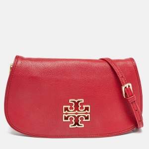 Pre Owned Tory Burch Red Leather Britten Crossbody Bag