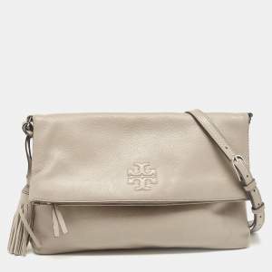 Pre Owned Tory Burch Grey Leather Thea Fold Over Crossbody Bag