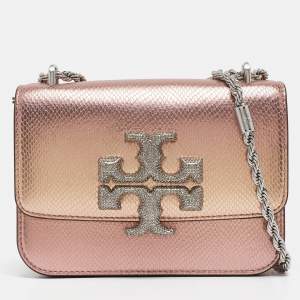 Tory Burch Iridescent Metallic Snake Effect Leather Small Convertible Eleanor Shoulder Bag