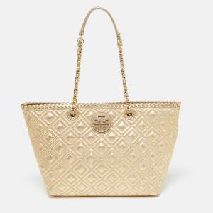 Tory Burch Gold Quilted Leather Marion Tote