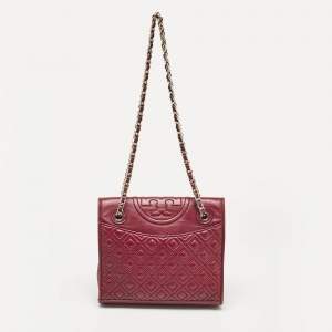 Tory Burch Burgundy Leather Fleming Shoulder Bag