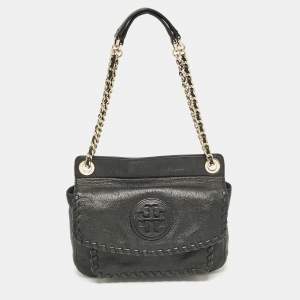 Tory Burch Black Leather Slouchy Marion Tote