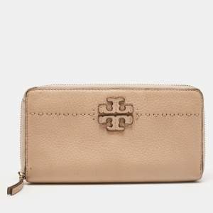Tory Burch Beige Leather McGraw Zip Continental Wallet