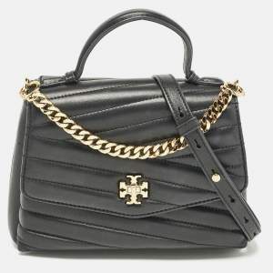 Tory Burch Black Chevron Leather Kira Top Handle Bag