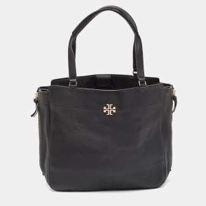 Tory Burch Black Leather Ivy Side Zip Tote