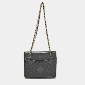 Tory Burch Black Leather Medium Fleming Shoulder Bag