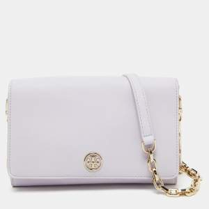 Pre Owned Tory Burch Light Lilac Saffiano Leather Robinson Wallet On Chain