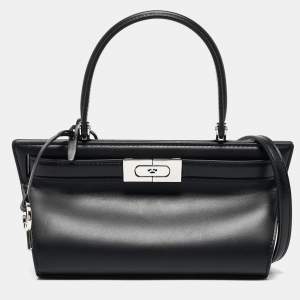 Tory Burch Black Leather Petite Lee Radziwill Cat Eye Top Handle Bag