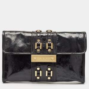 Tory Burch Black Crinkled Patent Leather Matthias Clutch