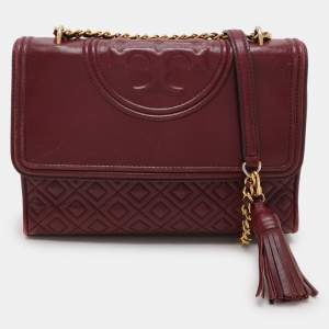 Tory Burch Burgundy Quilted Leather Fleming Shoulder Bag