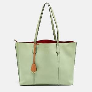Pre Owned Tory Burch Green/Brown Leather Perry Shopper Tote