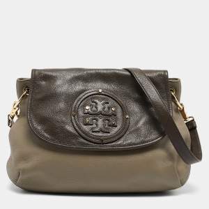 Tory Burch Grey/Brown Leather Maisley Flap Hobo