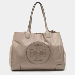 Pre Owned Tory Burch Beige Nylon and Leather Large Ella Tote