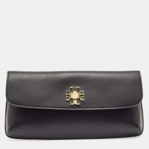 Tory Burch Black Leather Slim Diana Flap Clutch