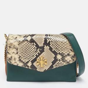 Pre Owned Tory Burch Multicolor Suede, Python Embossed and Leather Kira Flap Crossbody Bag