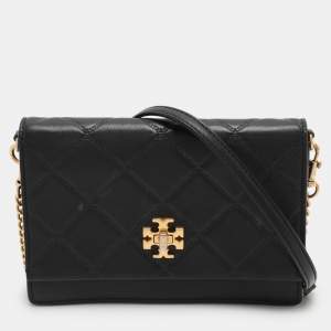 Tory Burch Black Leather Georgia Turn-Lock Crossbody Bag