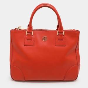 Tory Burch Orange Leather Robinson Double Zip Tote