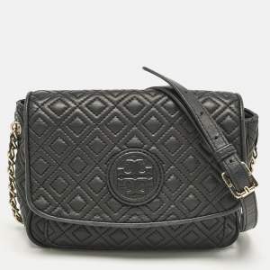 Tory Burch Black Quilted Leather Marion Crossbody Bag