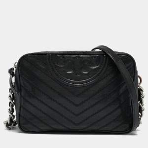 Tory Burch Black Quilted Leather Alexa Camera Crossbody Bag