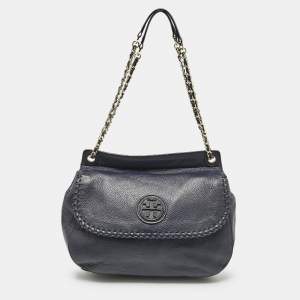 Pre Owned Tory Burch Blue Leather Marion Shoulder Bag