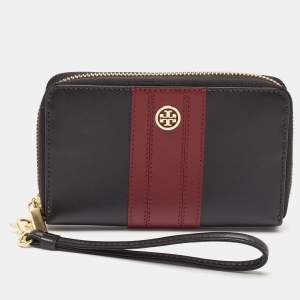 Tory Burch Black/Red Leather Robinson Wristlet Wallet