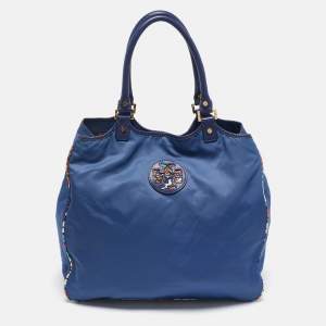 Tory Burch Blue/Multicolor Nylon Logo Tote