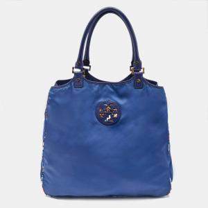 Tory Burch Blue/Multicolor Nylon Logo Tote