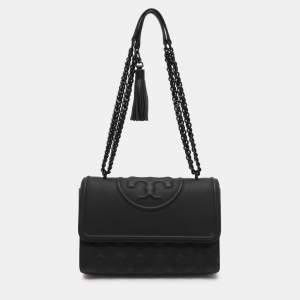 Tory Burch Matte Black Polyurethane Fleming Shoulder Bag