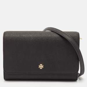 Tory Burch Black Leather Emerson Combo Crossbody Bag