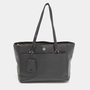 Tory Burch Black Leather Small Robinson Tote