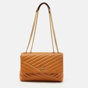 Tory Burch Brown Chevron Leather Kira Convertible Shoulder Bag