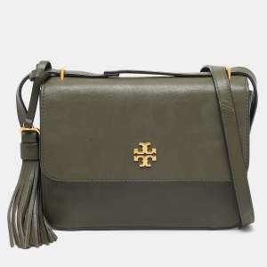 Tory Burch Olive Green Leather Brooke Top Handle Bag