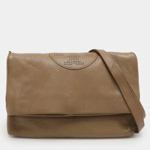 Tory Burch Beige Leather Kipp Foldover Shoulder Bag