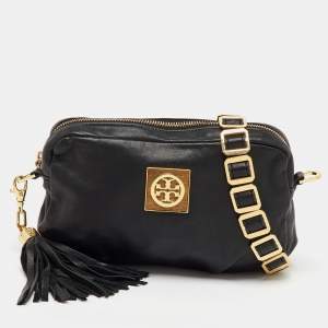 Tory Burch Black Leather Marion Saddle Shoulder Bag