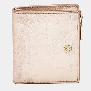 Tory Burch Rose Gold Leather Robinson Bifold Wallet